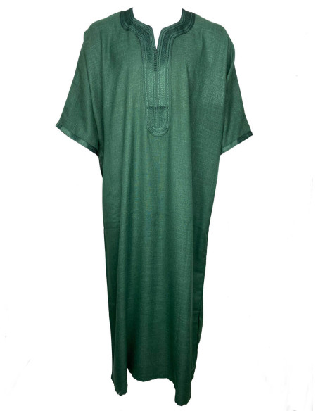 Men's short-sleeve djellaba, forest green