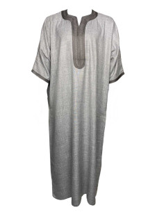Djellaba pour homme à manches courtes, gris clair à...