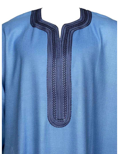 Djellaba pour homme à manches courtes, bleu ciel