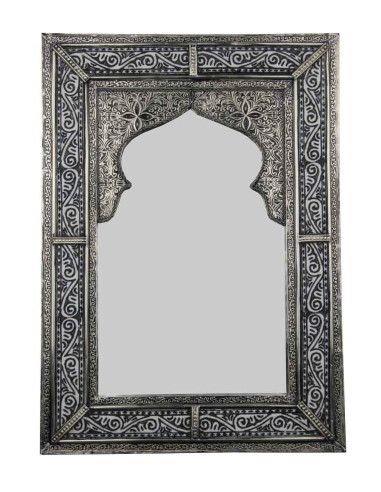 Miroir marocain à arche, cadre en métal argenté...