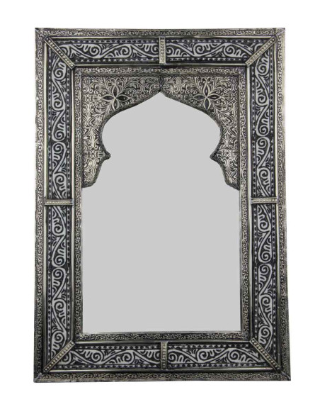Moroccan arched mirror, chiselled silver metal frame