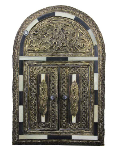 Miroir marocain à volets en cuivre, arche ronde...