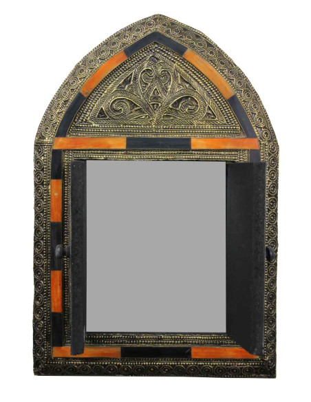 Miroir marocain à volets en cuivre, arche pointue orange