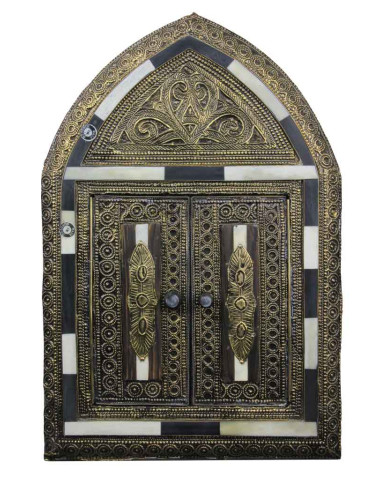 Moroccan copper shutter mirror, pointed arch,...