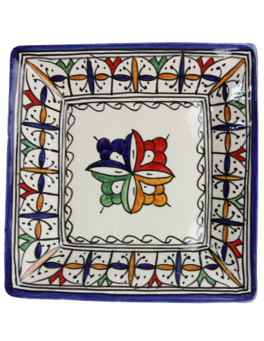 Assiette carrée marocaine à fleur centrale