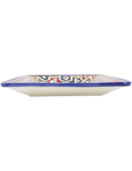 Assiette carrée marocaine à entrelacs bleus et rouges