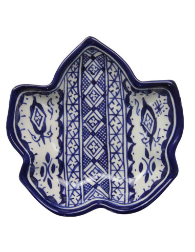 Assiette à dessert en forme de feuille, bleu et...