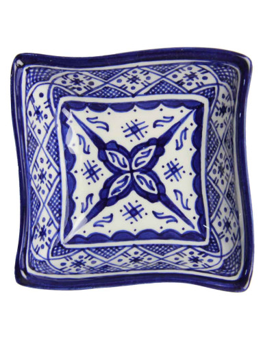 Bol carré marocain bleu et blanc à fleur en...