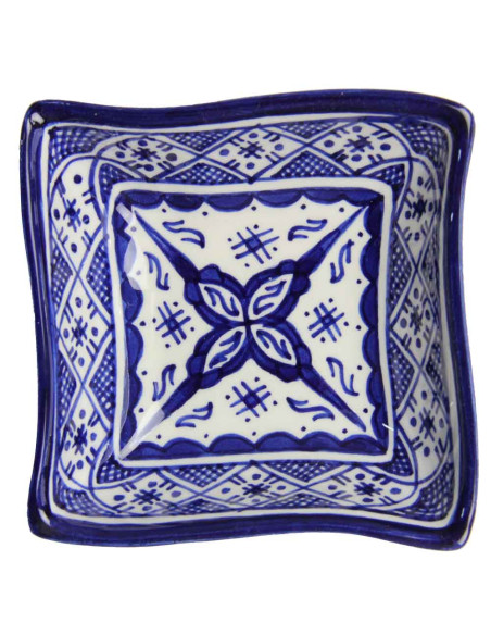 Bol carré marocain bleu et blanc à fleur en losange