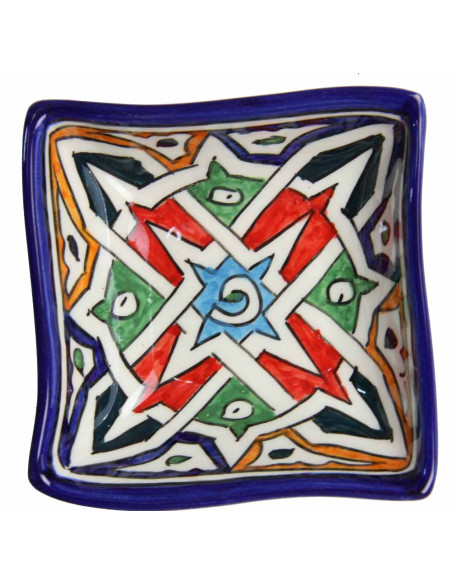 Colourful square Moroccan bowl with red and green star