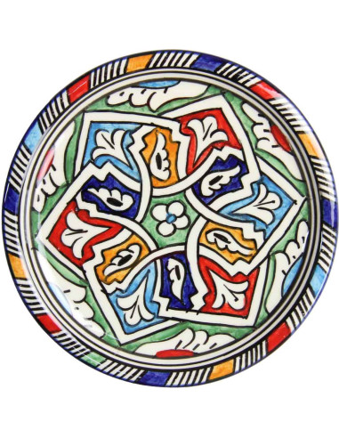 Assiette ronde marocaine à arabesques bleues et...