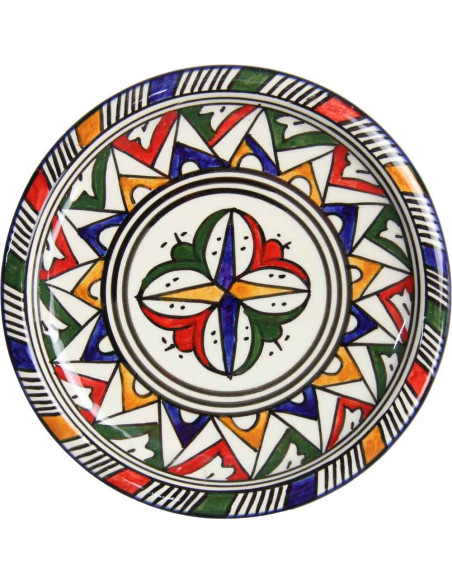 Round Moroccan plate, four-petal flower
