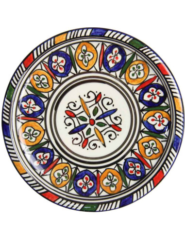 Round Moroccan plate, orange and blue medallions