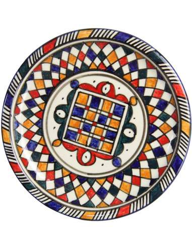 Assiette ronde marocaine à damier central