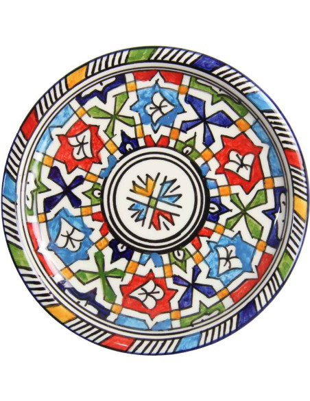Round Moroccan plate, blue and green stars
