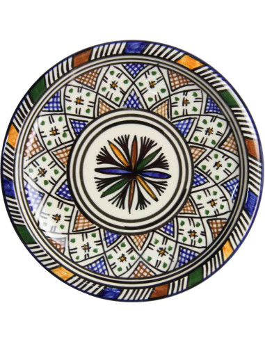 Assiette ronde marocaine à rosace noire