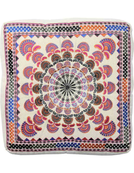 Coussin de méditation brodé rose et rouge, 18 x 18 po