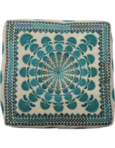 Turquoise Embroidered Meditation Cushion, 18 x 18 in