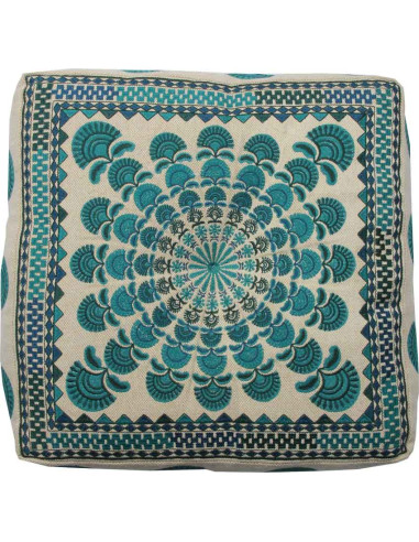 Turquoise Embroidered Meditation Cushion, 18 x...