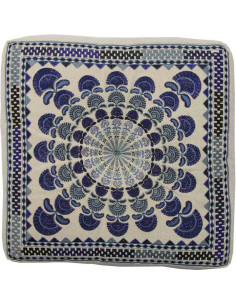 Navy Blue Embroidered Meditation Cushion, 18 x 18 in
