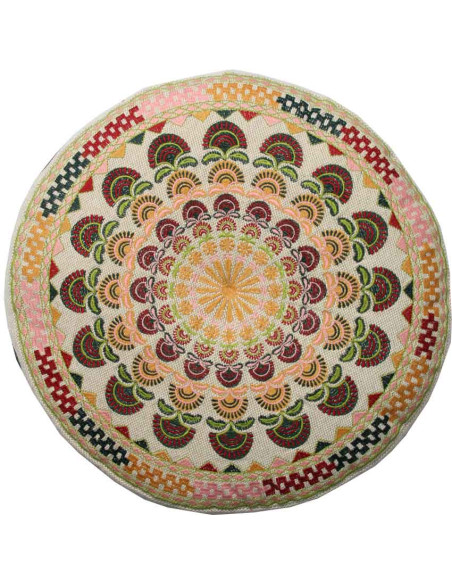 Multicolour Round Embroidered Meditation Cushion