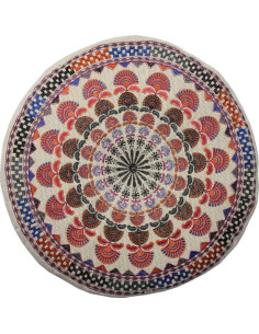 Red Round Embroidered Meditation Cushion, Ø 16 in