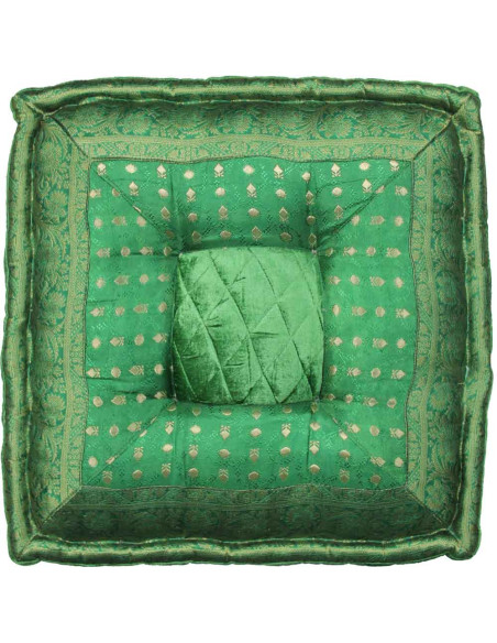Green Brocade Floor Cushion, 18 x 18 in