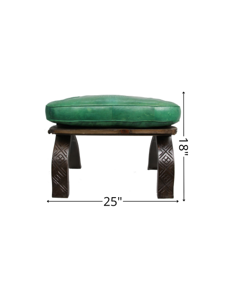 Chaise pliante selle de chameau en cèdre, cuir vert