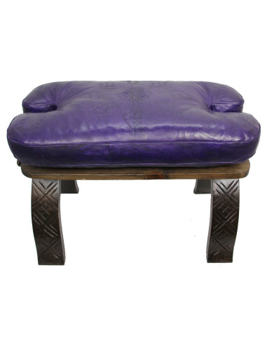Wooden bench with purple leather