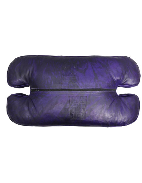 Folding Camel Saddle Chair, Cedar and Purple Leather