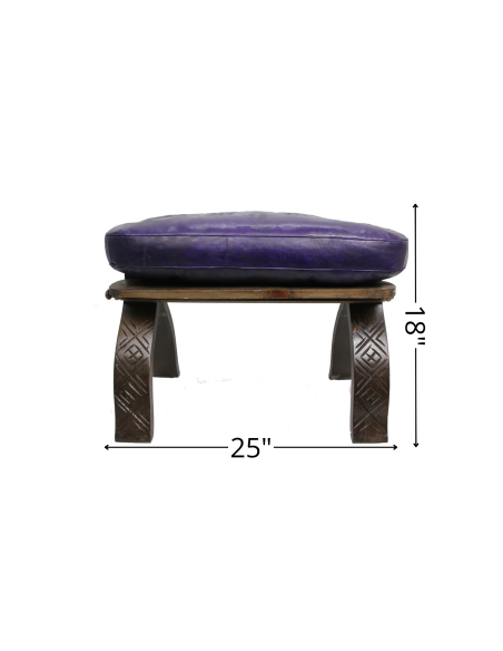 Folding Camel Saddle Chair, Cedar and Purple Leather