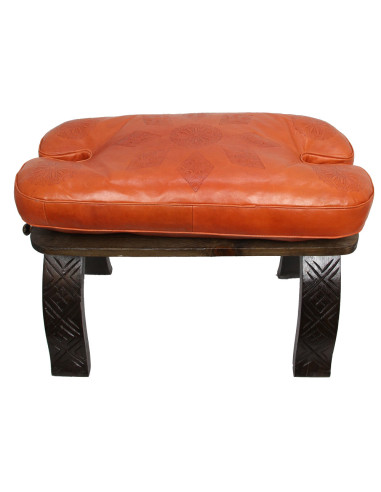 Wood and orange leather bench