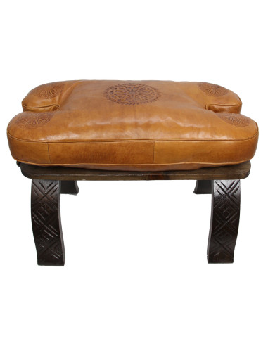 Wood and caramel leather bench