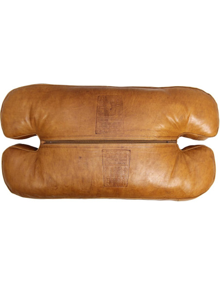 Wood and caramel leather bench