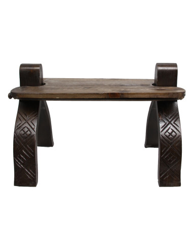 Wood and caramel leather bench