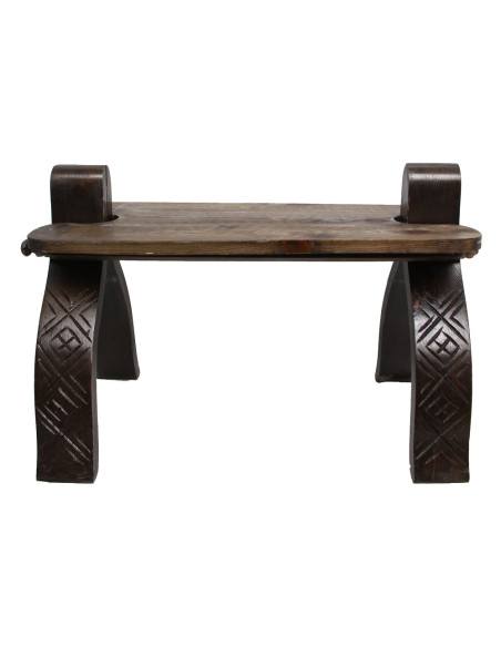 Wood and caramel leather bench