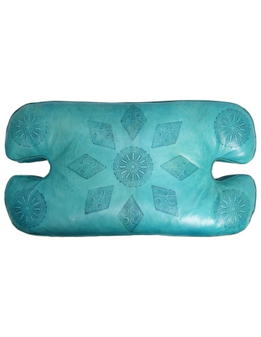 Banc en bois et cuir bleu