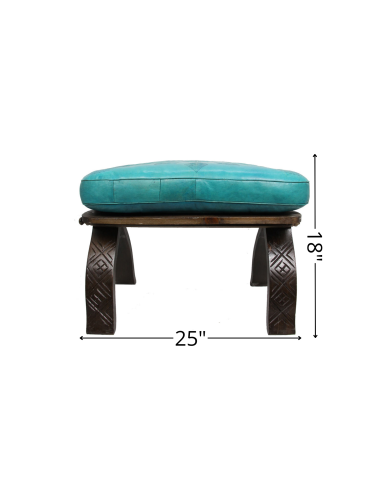 Banc en bois et cuir bleu