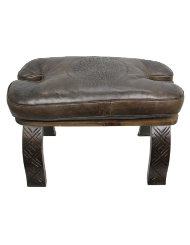 Wood and brown leather bench
