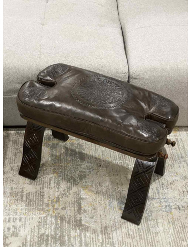 Chaise pliante selle de chameau en cèdre, cuir...