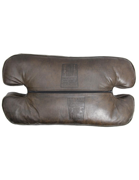 Wood and brown leather bench