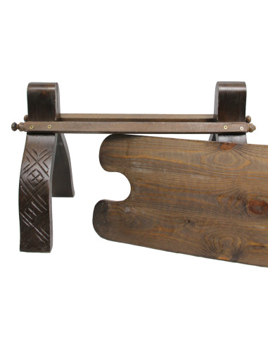 Wood and brown leather bench