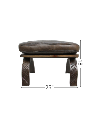 Wood and brown leather bench