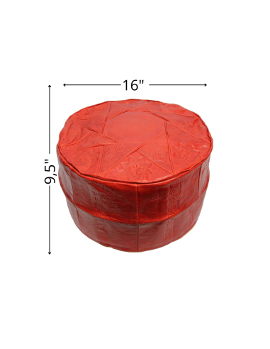 Pouf marocain Fès en cuir rouge – Ø 16 po