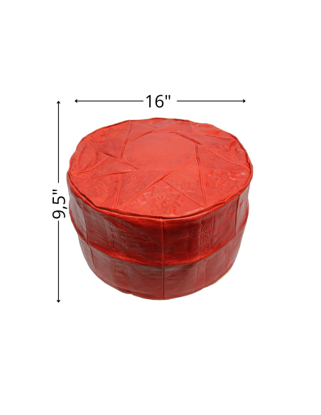 Pouf marocain Fès en cuir rouge – Ø 16 po