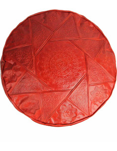 Pouf marocain Fès en cuir rouge – Ø 16 po 2