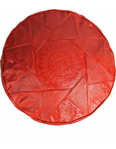 Pouf marocain Fès en cuir rouge – Ø 16 po