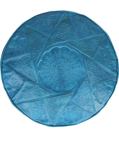 Pouf marocain Fès en cuir turquoise – Ø 16 po