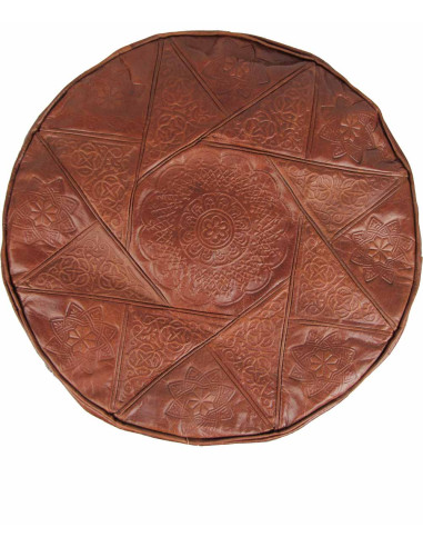 Pouf marocain Fès en cuir noir – Ø 16 po