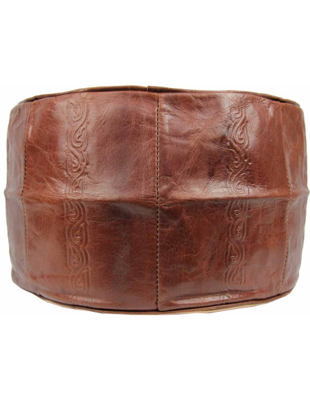 Moroccan Fes Leather Pouf, Black – Ø 16 in